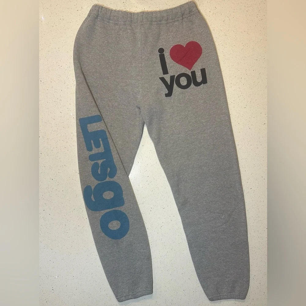 Freecity RARE “let’s go” unisex sweats with “I ❤️ You” on front/thick waistband - Picture 1 of 14